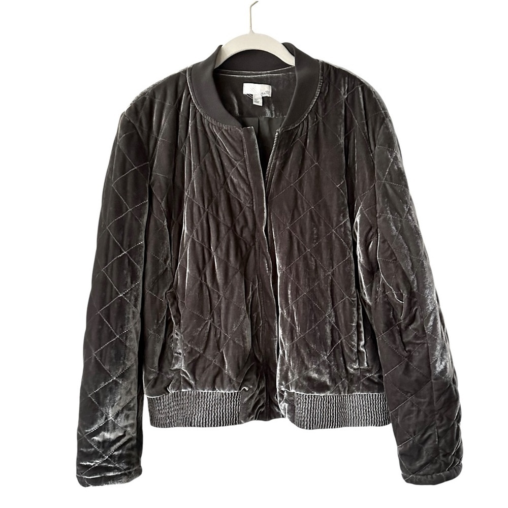 14th & Union Velvet Bomber Jacket Charcoal Gray Gunmetal Women’s XL - Picture 12 of 14